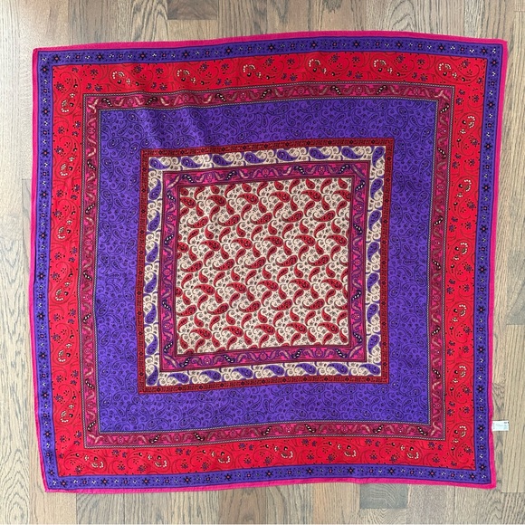 Vintage Oscar de la Renta Paisley Floral Silk Scarf Purple Pink Multicolor 31"sq - Picture 5 of 9
